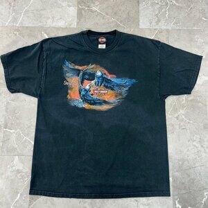 Vintage Harley Davidson Graphic Tee Mens XL Eagle Lightning Distressed Black